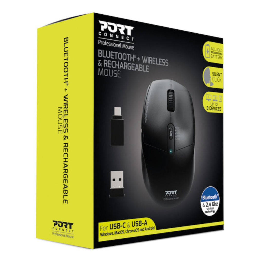 Port Connect 2.4GHz Wireless Bluetooth® Rechargeable Mouse PRO - Wolf Media Store