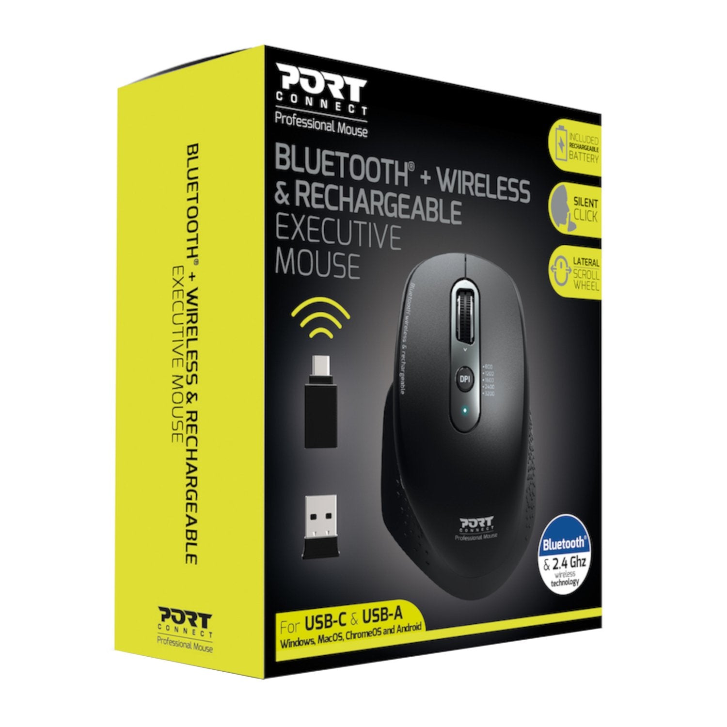 Port Connect Bluetooth Wireless and Rechargeable Executive Mouse - Black - Wolf Media Store