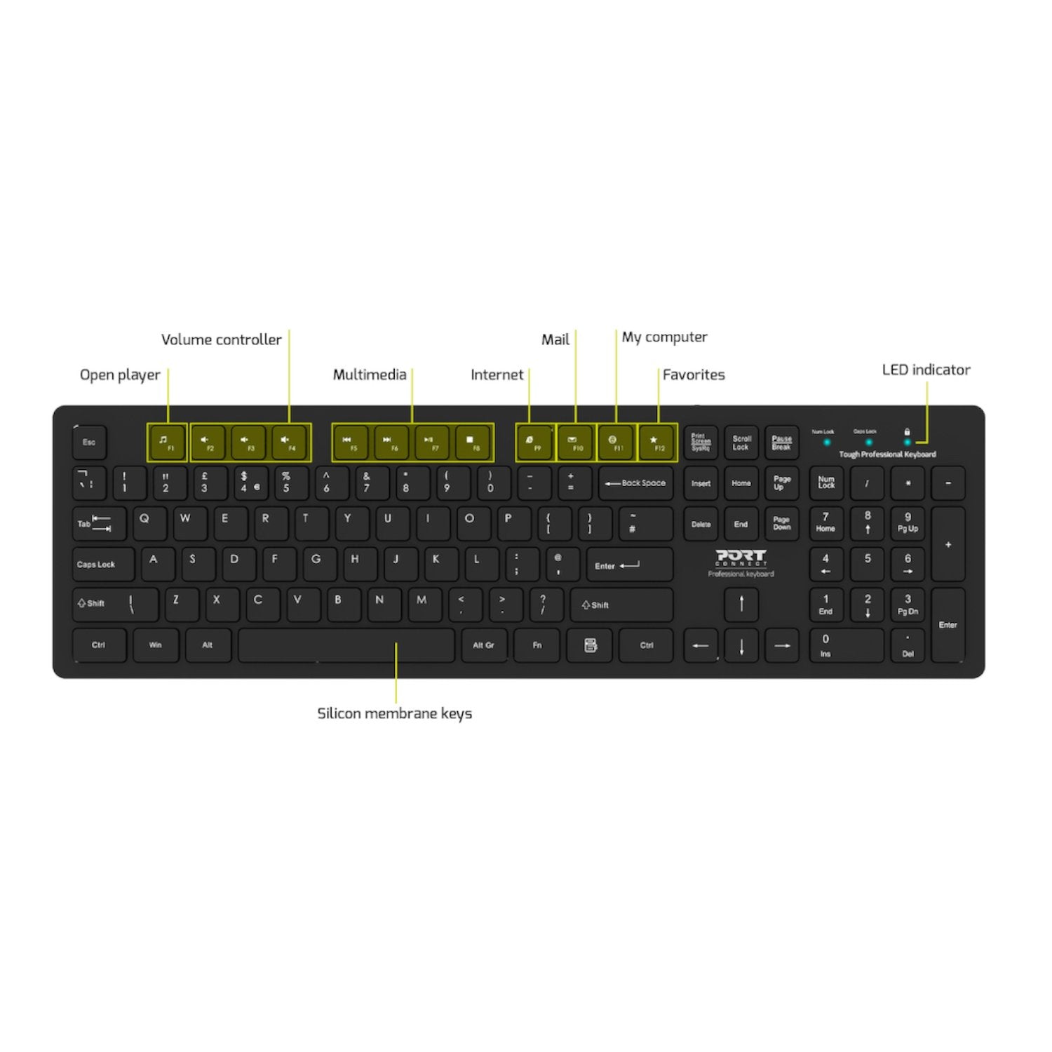 Port Connect Tough Office USB Keyboard - Black-Wolf Media Store