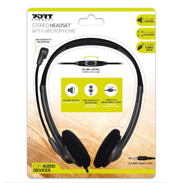 Port Stereo Headset with Mic with 1.2m Cable|1 x 3.5mm|Volume Controller - Black-Wolf Media Store