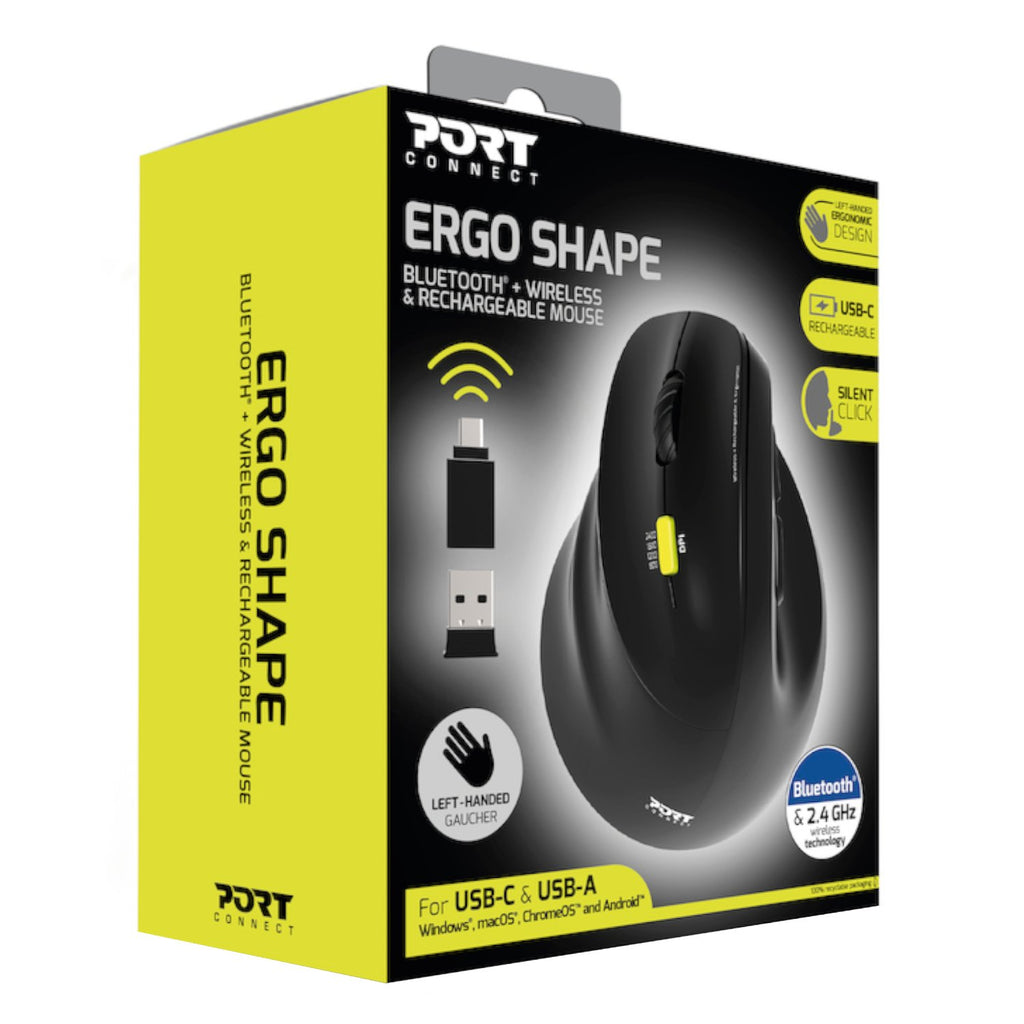 Port Connect Ergo Shape Rechargeable Wireless Mouse - Wolf Media Store