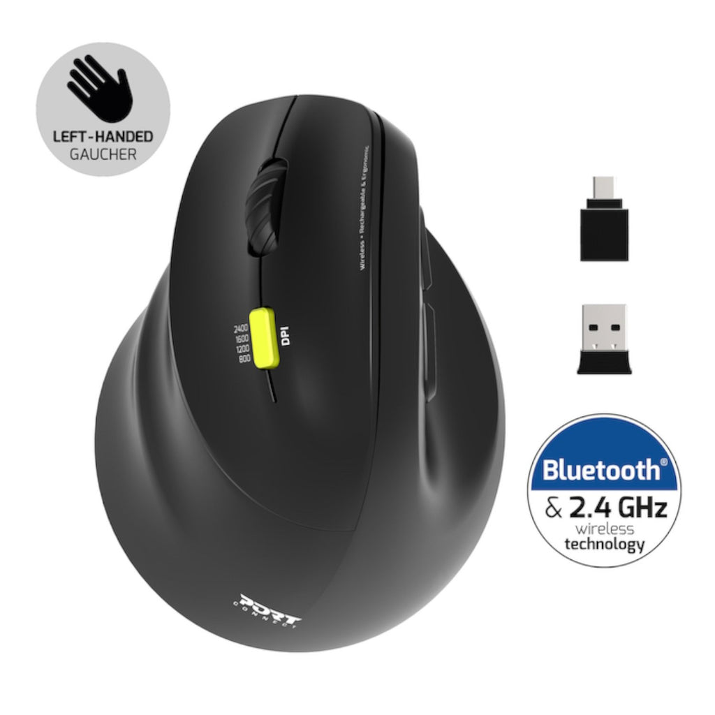 Port Connect Ergo Shape Rechargeable Wireless Mouse - Wolf Media Store