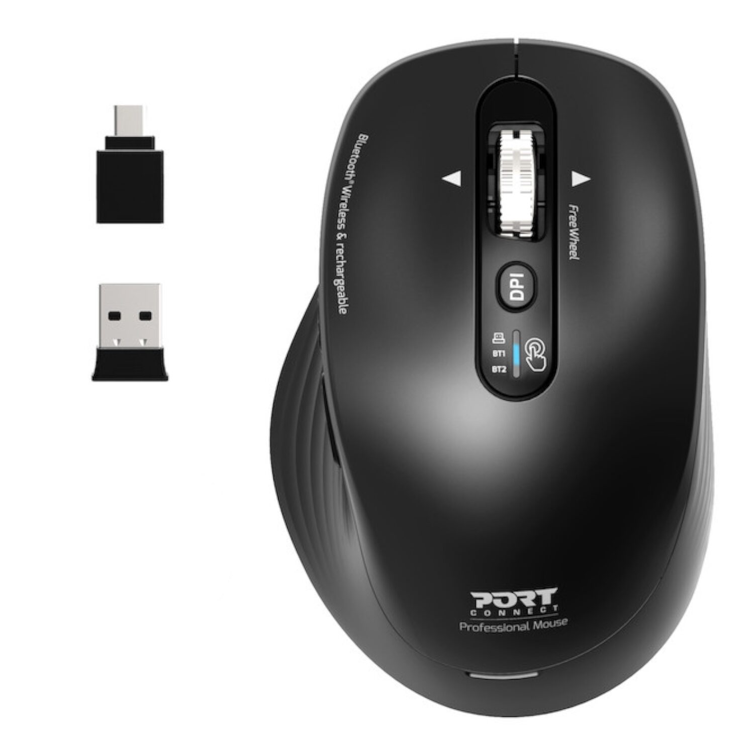 Port Connect Business 2.4GHz Rechargeable Bluetooth Wireless Mouse - Black - Wolf Media Store