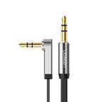 UGreen AV119 Right-angled 3.5mm Flat Aux Cable 1.5m - Black/Silver - Wolf Media Store