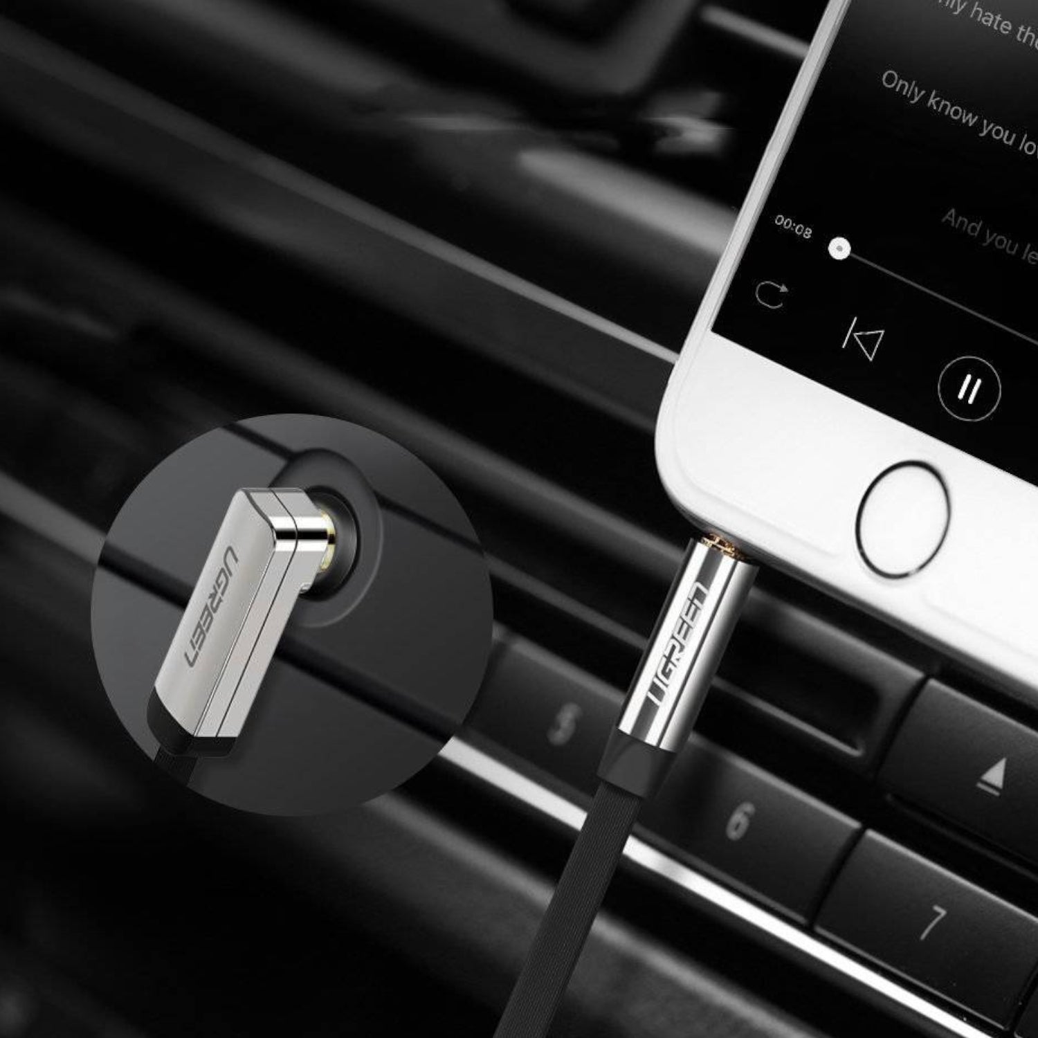 UGreen AV119 Right-angled 3.5mm Flat Aux Cable 2m - Black/Silver - Wolf Media Store