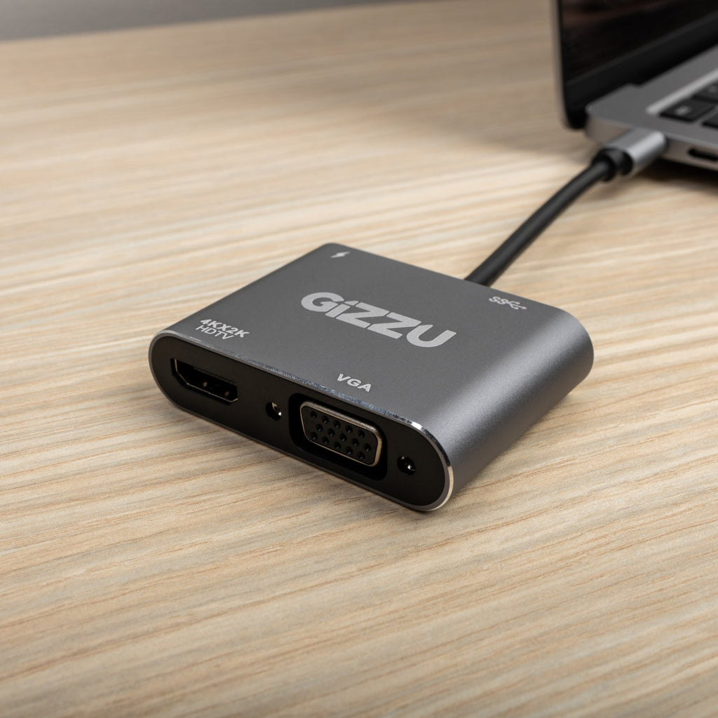 Gizzu 4-in-1 Type-C to HDMI/VGA/USB3.0 Hub-Wolf Media Store