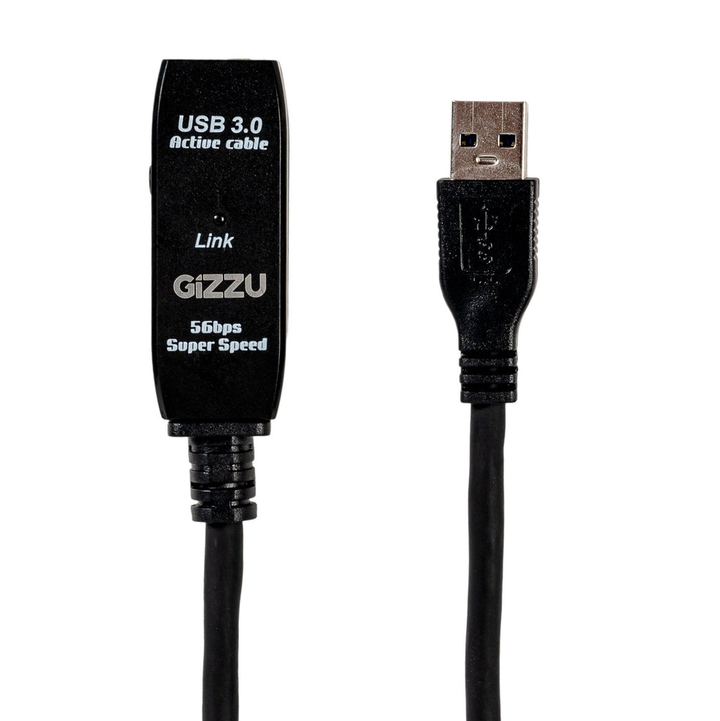 Gizzu USB 3.0 Active Extension Cable 5m - Black-Wolf Media Store