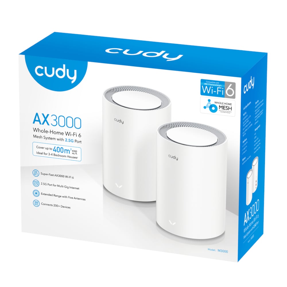 Cudy AX3000 Wi-Fi 6 Mesh Kit 2 Pack - White-Wolf Media Store
