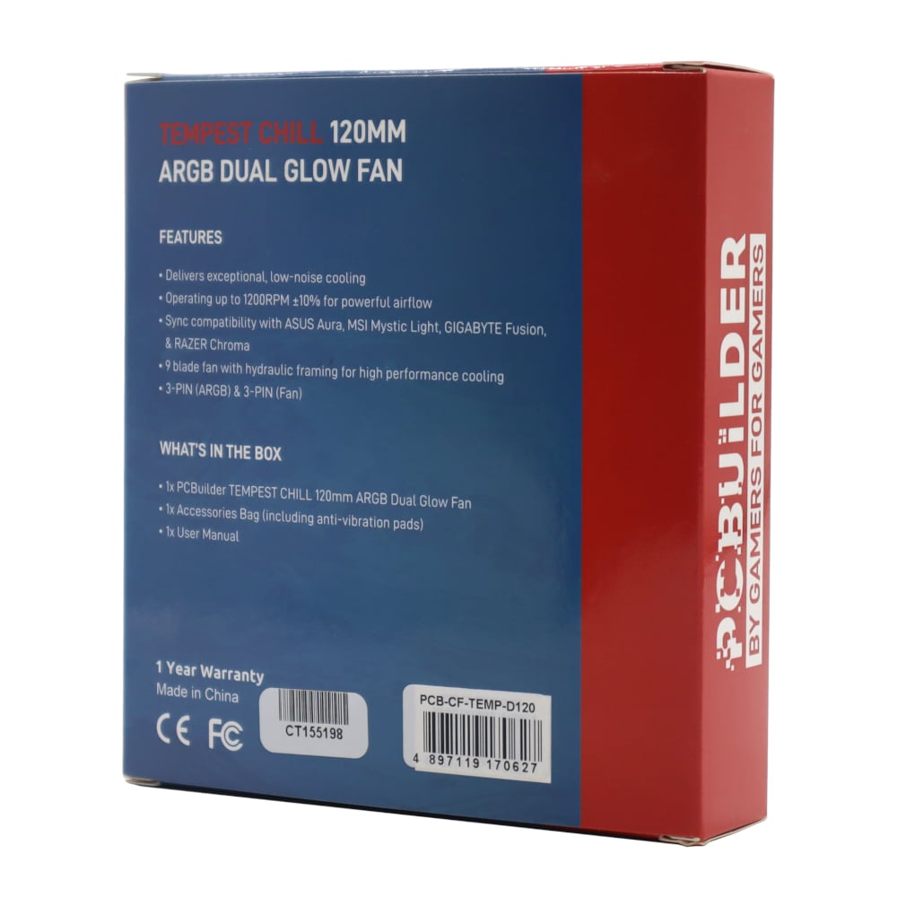 PCBuilder Tempest Chill 120MM ARGB Dual Glow Fan-Wolf Media Store