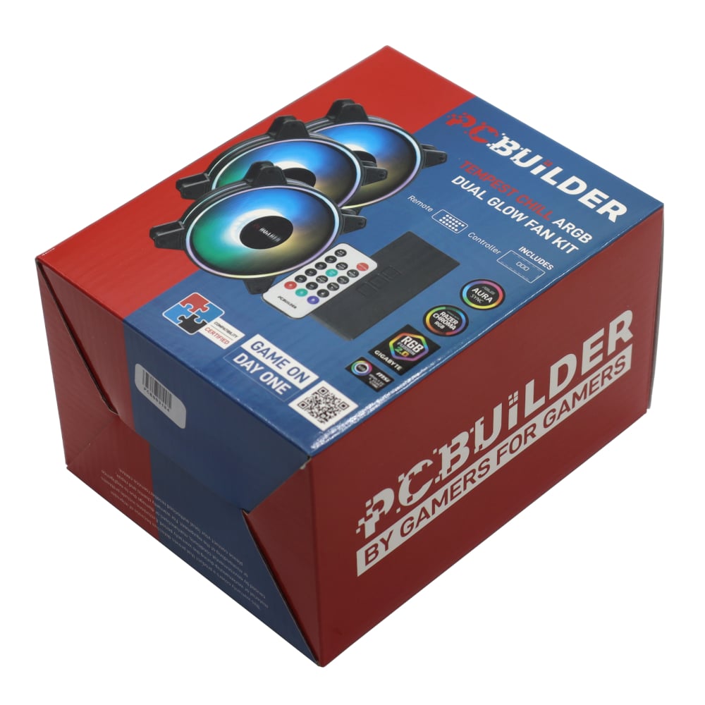PCBuilder Tempest Chill Fan Kit 3x120MM Dual Glow ARGB Fan + Controller + RF Remote-Wolf Media Store