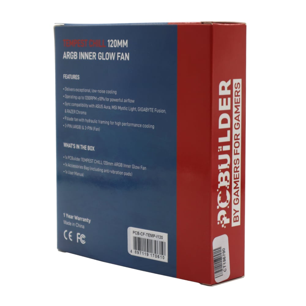 PCBuilder Tempest Chill 120MM ARGB Inner Glow Fan-Wolf Media Store