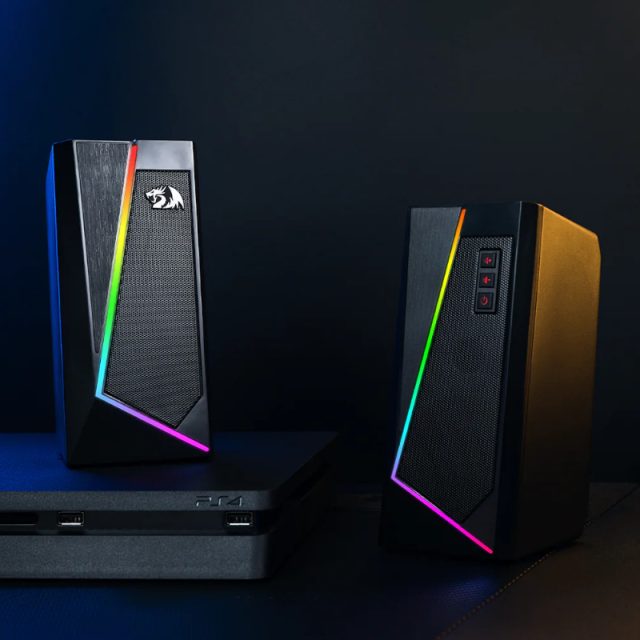 REDRAGON 2.0 Satellite Speaker ANVIL 2 x 3W RGB USB|Aux Gaming Speaker - Black-Wolf Media Store