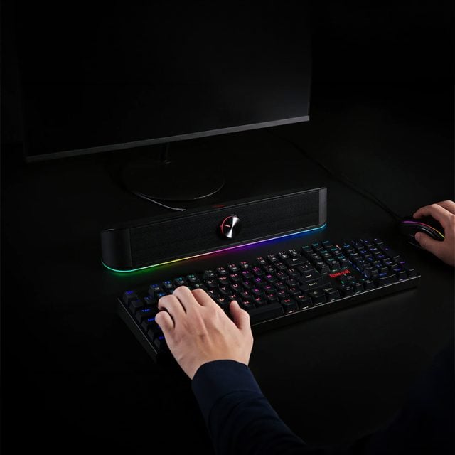 REDRAGON 2.0 Sound Bar ADIEMUS 2 x 3W RGB USB|Aux PC Gaming Speaker - Black-Wolf Media Store