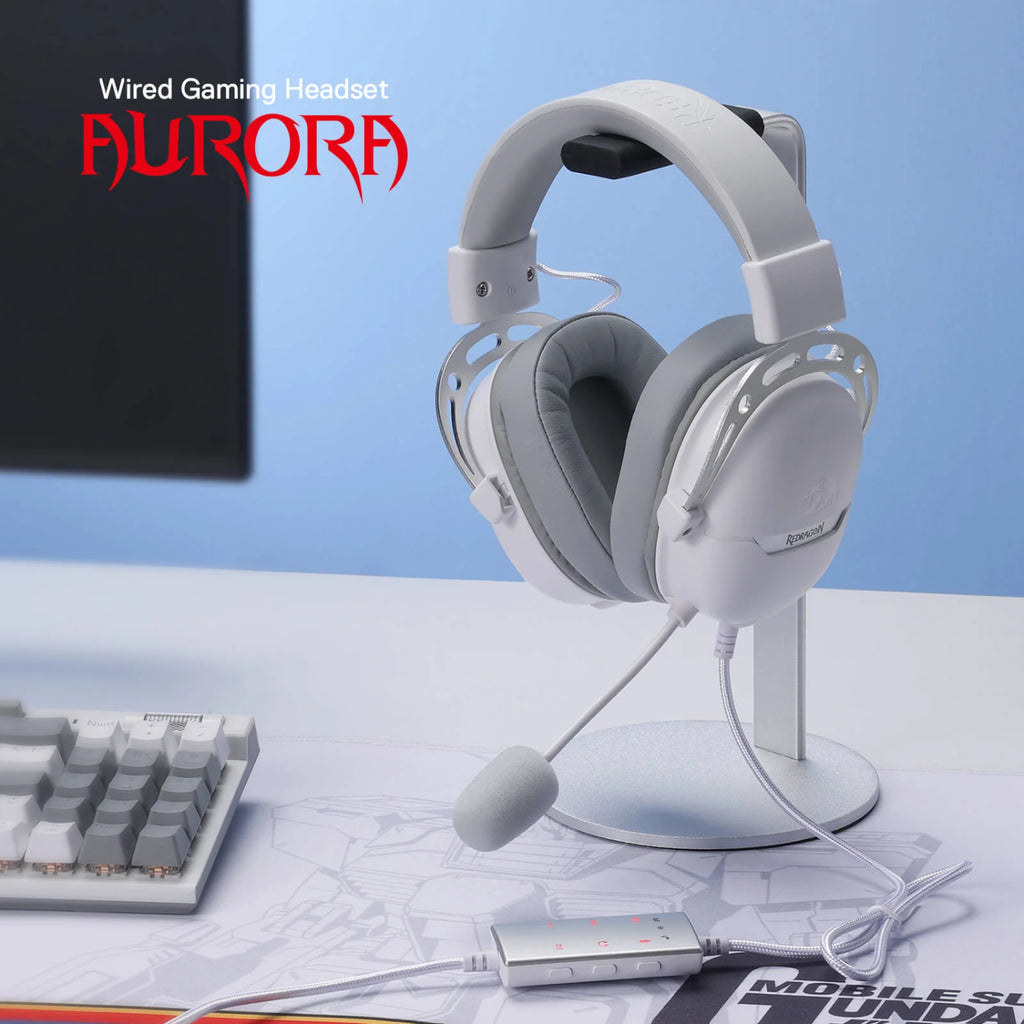 REDRAGON Over-Ear AURORA Gaming Headset - White-Wolf Media Store