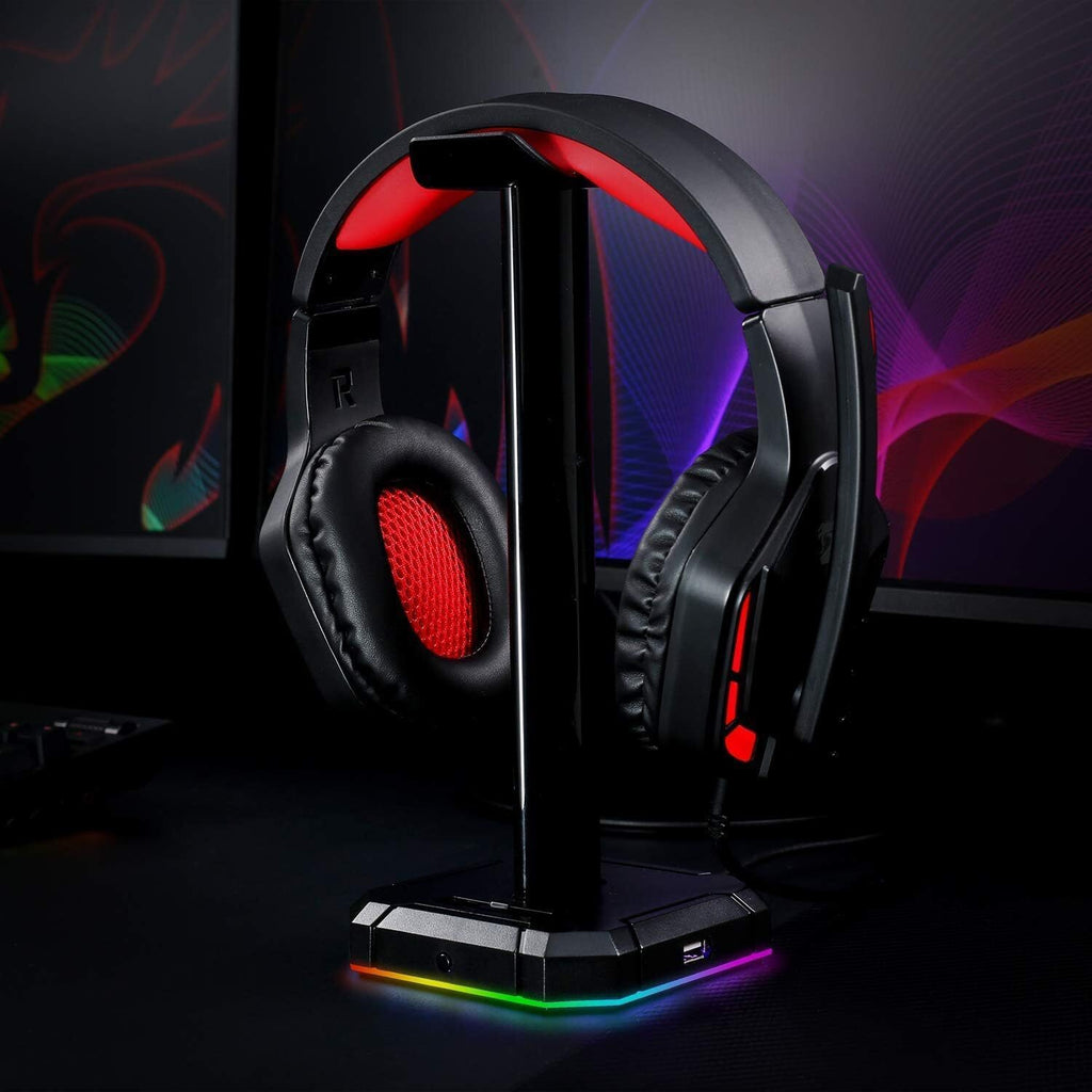Redragon HA300 Scepter Pro RGB Headset Stand with USB Hub (4 x USB 2.0, RGB Lighting)-Wolf Media Store