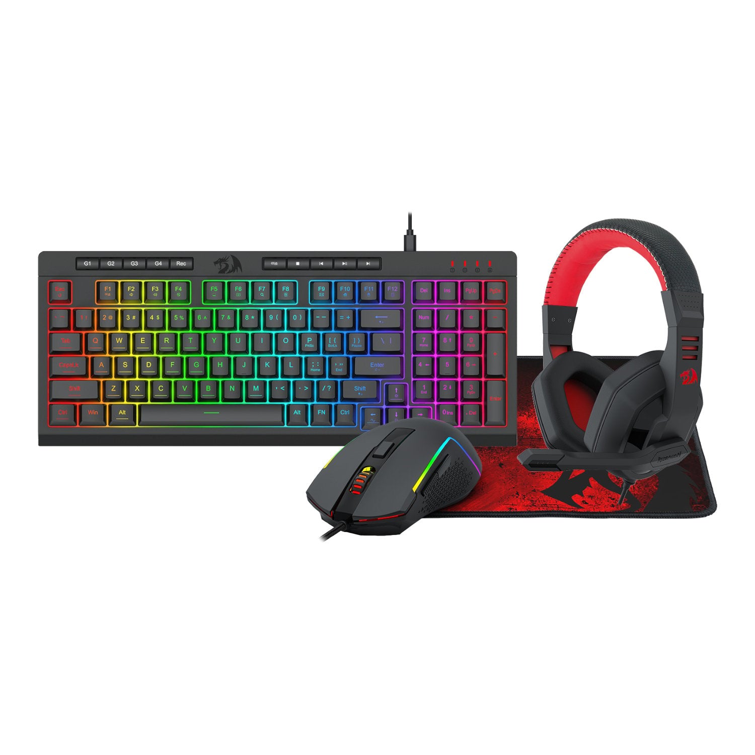 Redragon 4-in-1 Keyboard | Mouse | Mousepad | Headset Gaming Combo-Wolf Media Store