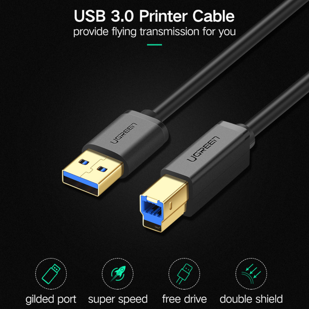 UGreen US210 USB-A Printer Cable 2M - Black - Wolf Media Store