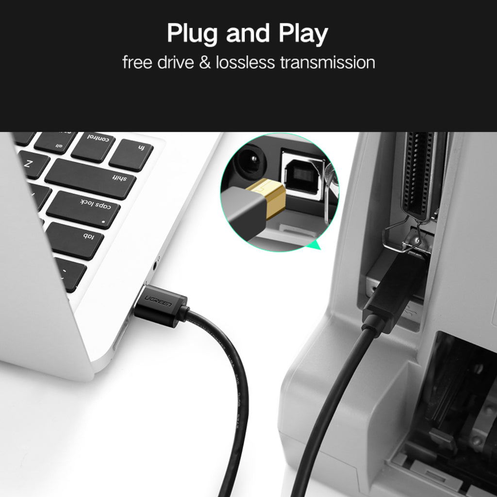 UGreen US210 USB-A Printer Cable 2M - Black - Wolf Media Store