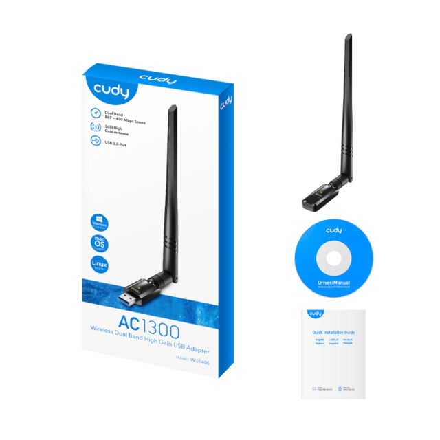 Cudy 1300Mbps High Gain WiFi USB3.0 Adapter with High Gain Antenna-Wolf Media Store